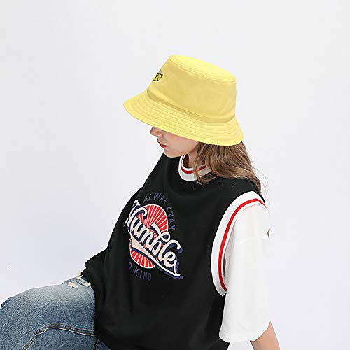 XYIYI Fashion Embroidery Bucket Hat Cotton Beach Fisherman Hats for Women Girls - color: Banana Yellow