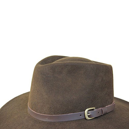 B&S Premium Lewis - Wide Brim Fedora Hat - 100% Wool Felt - Water Resistant - Leather Band - color: Dark Brown, size: 6 3/4-6 7/8