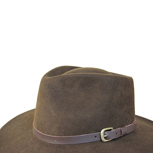 B&S Premium Lewis - Wide Brim Fedora Hat - 100% Wool Felt - Water Resistant - Leather Band - color: Dark Brown, size: 7-7 1/8