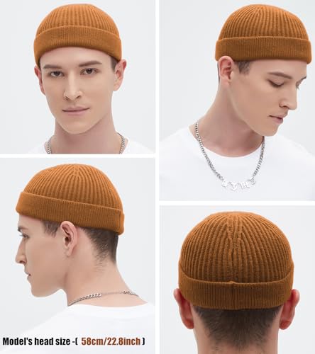 Wool Fisherman Beanie for Men Wome, Thin Knit Winter Hats Skull Cap - color: Yellow Brown