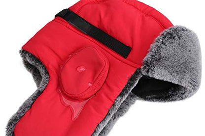 Connectyle Men's Trapper Hat with Faux Fur Linning Eskimo Windproof Winter Warm Hats Ushanka Hunting Hat - color: Red