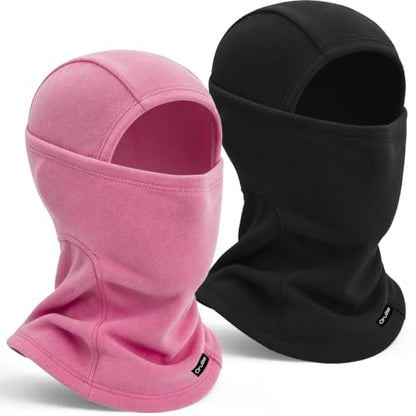 Balaclava Ski Mask for Men Women, Warm Fleece Face Mask Full Cover for Cold Weather Skiing Cycling, Ponytail Friendly - color: Black+rose Pink