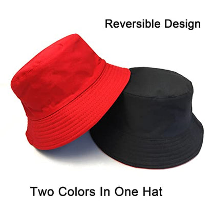 PFFY Reversible Bucket Hat for Women Men Cotton Sun Beach Fishing Cap - color: Black/Red (Reversible)