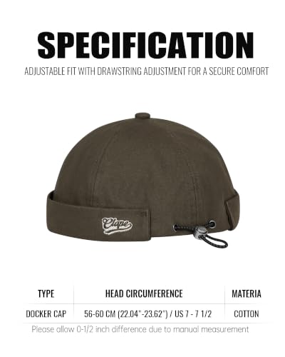 Croogo Brimless Hat for Men Cotton Docker Cap Adjustable Retro Skullcap - color: Brown
