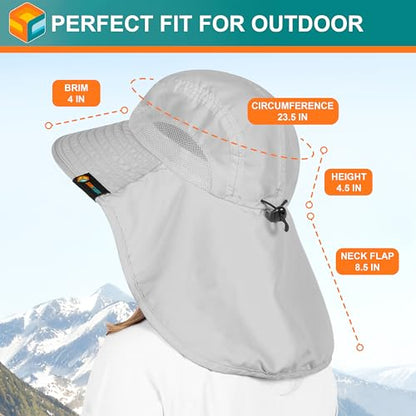 SUN CUBE Wide Brim Sun Hat with Neck Flap for Men Women, UPF50+ Fishing - color: Light Grey