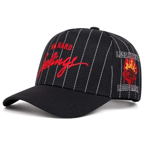 No Hard Feelings Snapback Cap Striped Trucker Hat - color: Black