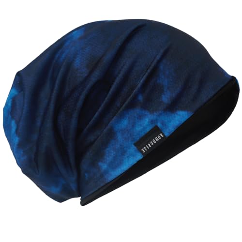 Mens Slouch Hollow Beanie Summer Skullcap B090 - color: Reversible Blue