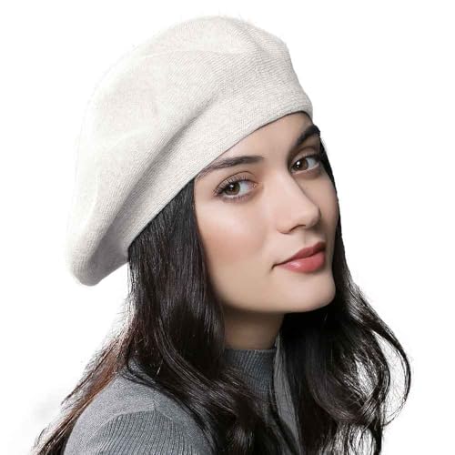 Womens Winter Beret Hat Knitted Beanie Cap Autumn Winter Hat French Classic Beret - color: Trendy-white