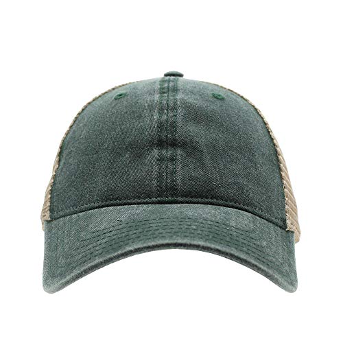 Vintage Washed Cotton Soft Mesh Adjustable Baseball Cap - color: Dk Green/Dk Green/Khaki 96r