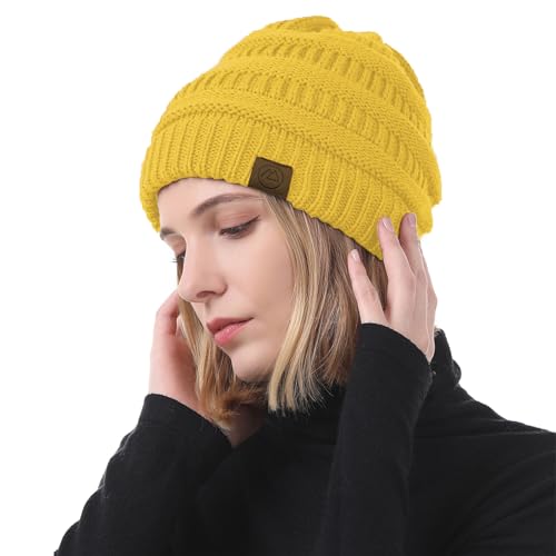 American Trends Winter Hats for Women 4 Pack Beanie Hats Caps Knit Chunky Slouchy Beanie Hats - color: Yellow