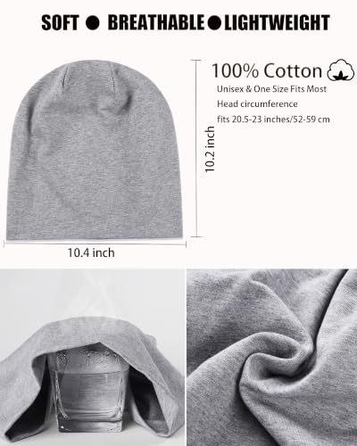 100% T-Shirt Cotton Slouchy Beanie Women Men,Lightweight Chemo Hat - color: Light Grey(2-layer)