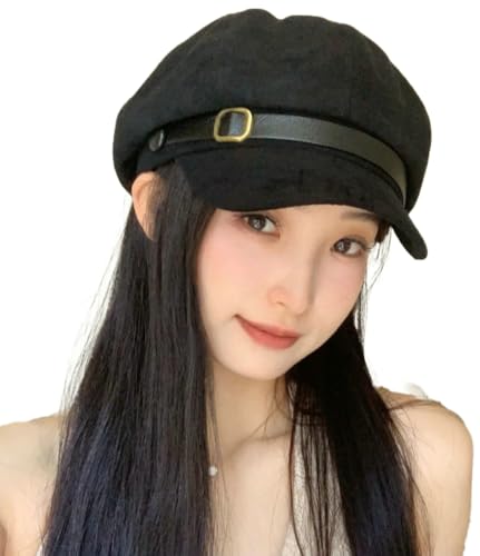 Vintage Newsboy Hats Winter Suede Caps Women's Octagonal Hat Fashion Gatsby Cabbie Baker Visor Beret Hat - color: Black