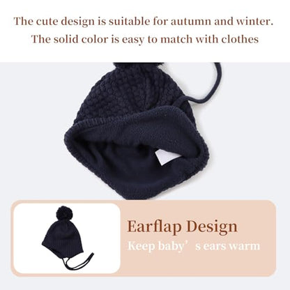Baby Girl Winter Hats Pompom Infant Boys Beanie Knitted Kid Hat - color: Navy, size: 0-6 Months