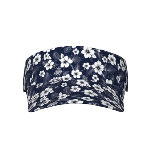 Unisex Sports Sun Visor Hats Adjustable Lightweight Packable Printed Empty Top Cap for Running Pickleball Golf Tennis - color: Navy Blue Hibiscus Flower