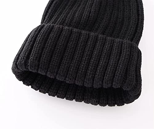 Connectyle Women's Rib Knit Cuffed Beanie Hat Stretch Acrylic Winter Hat Thick Warm Snow Ski Cap - color: Black