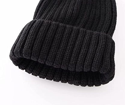 Connectyle Women's Rib Knit Cuffed Beanie Hat Stretch Acrylic Winter Hat Thick Warm Snow Ski Cap - color: Black