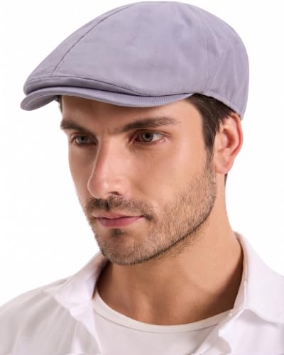 ZLYC Men Cotton Flat Cap Summer Scally Newsboy Beret Driver Hat - color: Plain Purple
