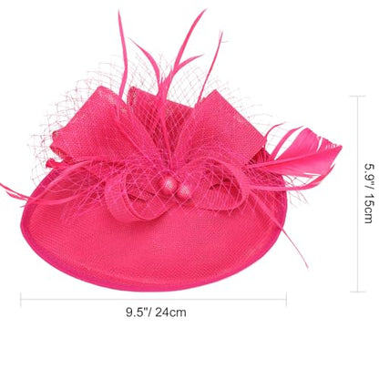 AQOKKA Women Fascinators Hats Flower Mesh Feathers Headband Clip - color: 1 Pc Feather Fascinators : Deep Pink