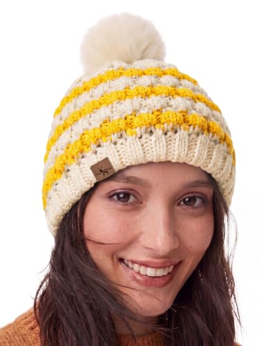 Winter Hats for Women Cable Knit Chunky Skull Cap Fleece Lined Thick Fold Cuff Beanie hat - color: Ginger& Cream Beanie, style: Pineapple