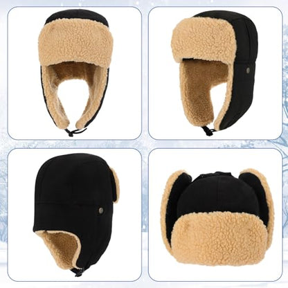 JaGely 4 Pcs Pilot Hat and Goggles Flight Costume Accessories Pilot Helmet Cap with Ear Flaps Hat Adults Winter - color: Green and Black, style: Classic