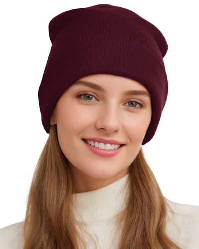 Womens Satin Lined Beanie Wool Silk Lining Slouchy Warm Skull Cap - color: 1pcs Wine Red