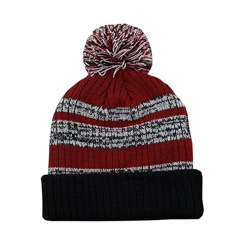 Winter Knit Beanie Hat with Pom Pom – Warm Cuffed Slouch Ski Cap for Men & Women - color: 3.black/Burgundy