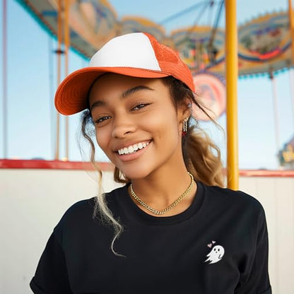 DALIX Two Tone Trucker Hat Summer Mesh Cap with Adjustable Snapback Strap - color: Orange, size: One Size