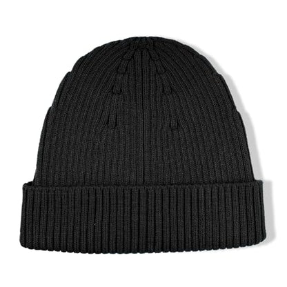 Croogo Knit Beanie Hat Fisherman Ski Caps Fall Winter Warm Knitted Ribbed Cuffed Skull Cap Slouchy Toboggan Cap for Men Women - color: Kh43-black