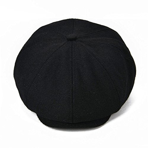 VOBOOM Men Wool Blend 8 Panel Newsboy Cap Tweed Hat - color: Black