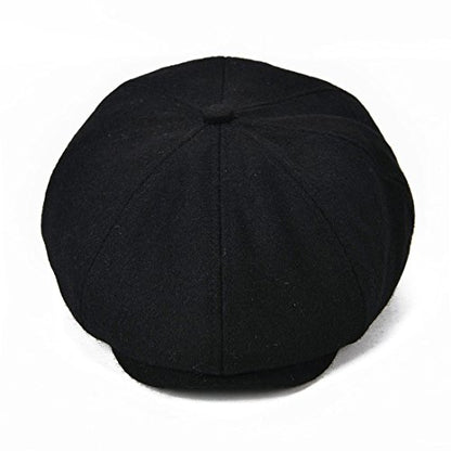 VOBOOM Men Wool Blend 8 Panel Newsboy Cap Tweed Hat - color: Black
