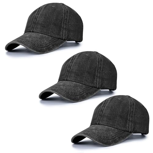 Baseball Cap Unisex Vintage Washed Distressed Cap,Retro Adjustable Dad Hats,Baseball Hat for Men Women - color: 3pcs-black*3