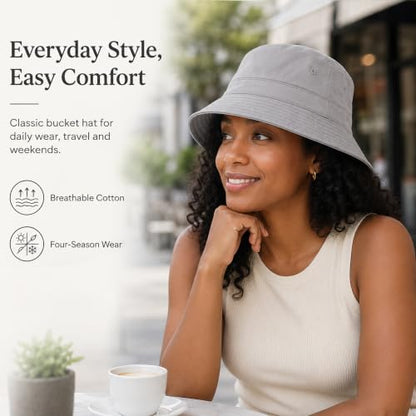 Cotton Bucket Hat Packable Beach Sun Hat for Women Men - color: Lightgray