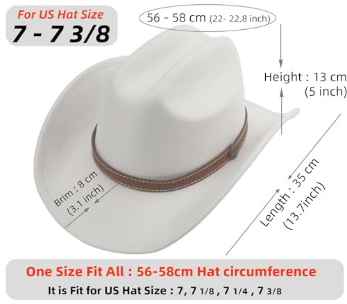 Western Cowboy Hat for Women Men Small Short Wide Brim Beach Cowgirls Cattleman Cowboys Hats - color: Ivory