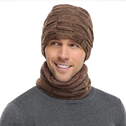 FZ FANTASTIC ZONE Men's Winter Beanie Hats Neck Warmer Warm Infinity Scarf - color: Khaki