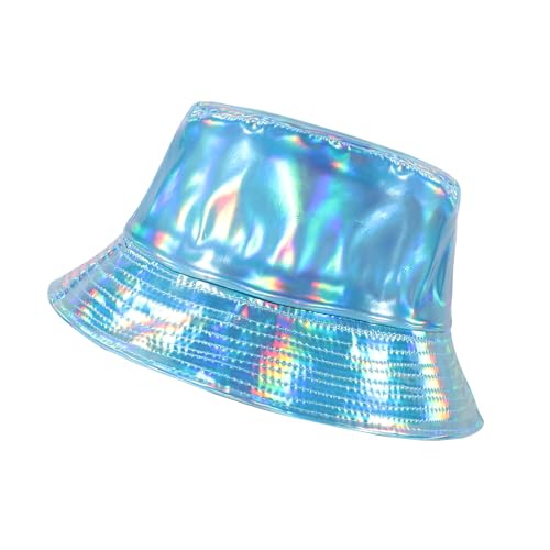 Rave Bucket Hat for Men Women Waterproof Rain Hat Wide Brim Bucket Hat Metallic Party Hats - color: A6: Blue