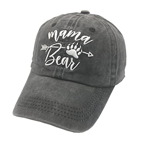 Women's Mama Bear Arrow Baseball Hat Embroidered Washed Denim Mom Cap - color: Mama Bear Paw - Black