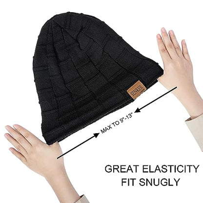 Senker Fashion 2 Pcs Winter Slouchy Beanie Hats for Men, Warm Mens Beanies - color: Dark Black + Grey