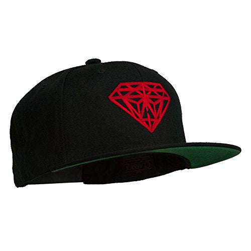 Big Diamond Outline Embroidered Flat Bill Black Cap - color: Red