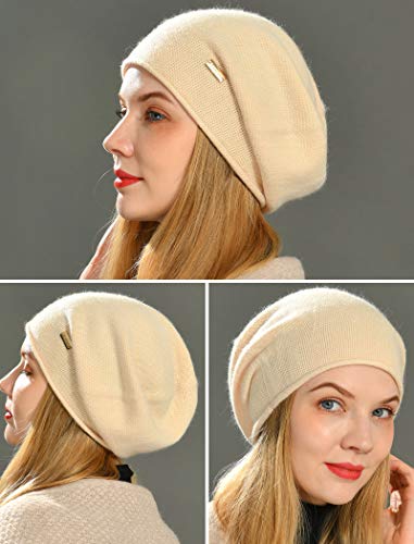 jaxmonoy Slouchy Knit Beanie Hat for Women Winter Soft Warm Ladies Laightweight Slouch Knitted Skull Beanies Cap - color: Beige