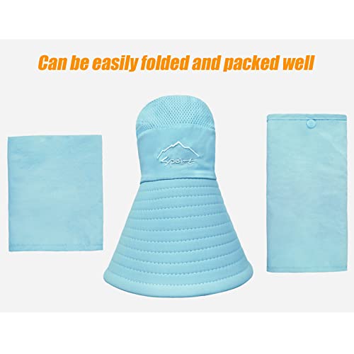 Fishing Hat for Men & Women, Sun Protection Hat with Face Cover & Neck Flap - color: Light Blue