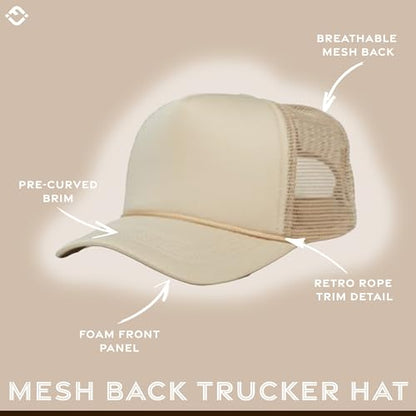 Funky Junque Blank Mesh Foam Lightweight Snapback Trucker Hat - color: Camel
