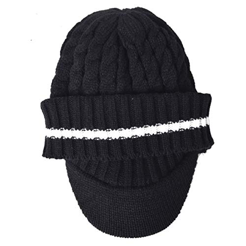Ruphedy Mens Beanie with Brim Winter Hat Knitted Thick Fleece Visor Beanie - color: B321-black