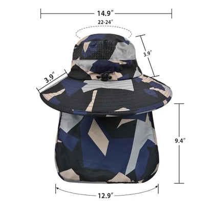 ZOORON Sun Hats for Men Women with Neck Flap Fishing UPF 50+ UV Protection - color: Camo Beige