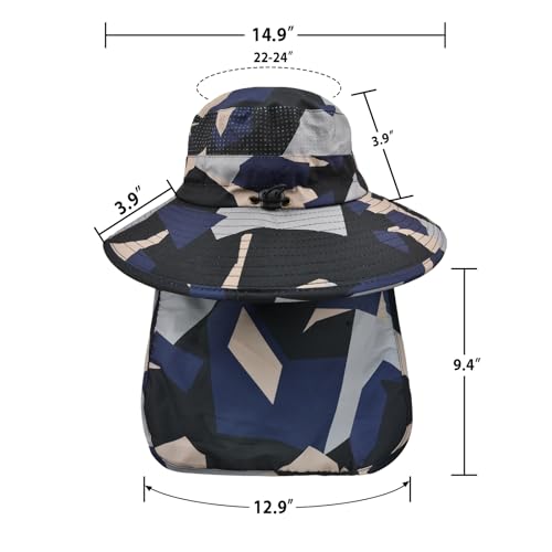 ZOORON Sun Hats for Men Women with Neck Flap Fishing UPF 50+ UV Protection - color: Camo Beige