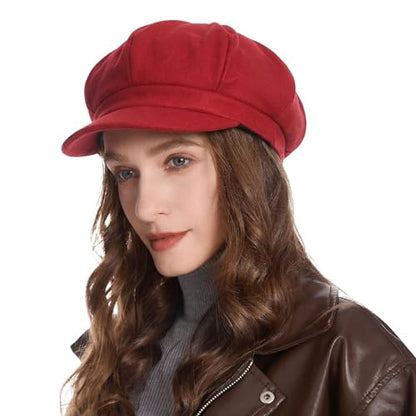 ZLYC Women Classic Newsboy Cap Visor 8 Panel Gatsby Cabbie Paperboy Hat - color: Red