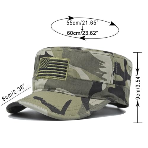 Cadet Army Cap for Men Women Military Adjustable Unisex Flat Top Hat - color: Flag Camo Green