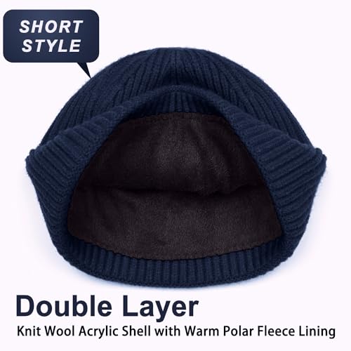 ROYBENS Short Wool Fisherman Beanie for Men Women Knit Fleece Lined Beanies - color: 2pcs-black+navy Blue