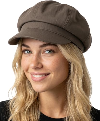 Funky Junque Women's Newsboy Cabbie Cap, Vintage Baker Boy Hat - color: Brown