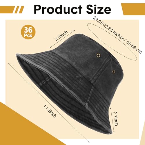 Xtinmee 36 Pcs Bucket Hats Bulk Washed Cotton Foldable Bucket Hat Wide Brim Sun Hats for Women Men Beach Tie Dye DIY - color: Black, size: Medium