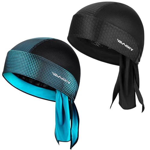 YANIKY Bandanas Skull Caps for Men, Women Skull Cap Helmet Liner Dew Rags - color: Black Print+bluegreen